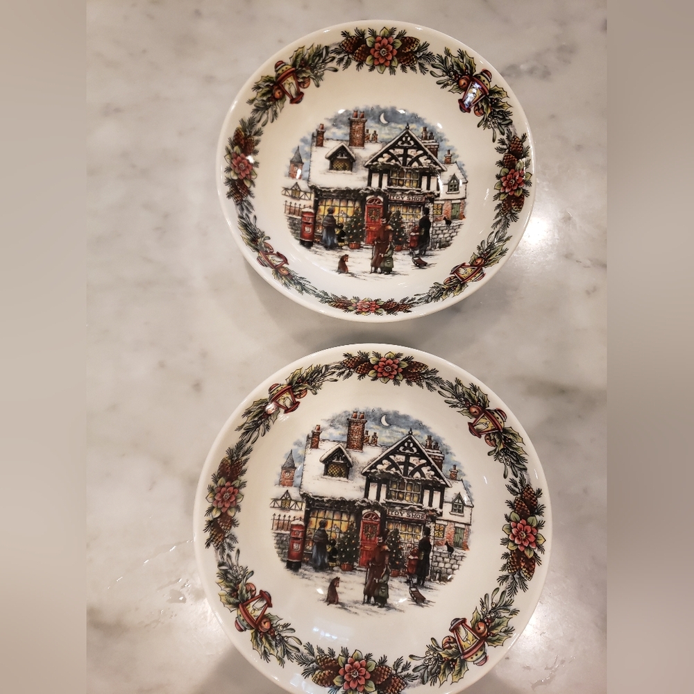 Pair Of Stafford Christmas Village Soup Bowls